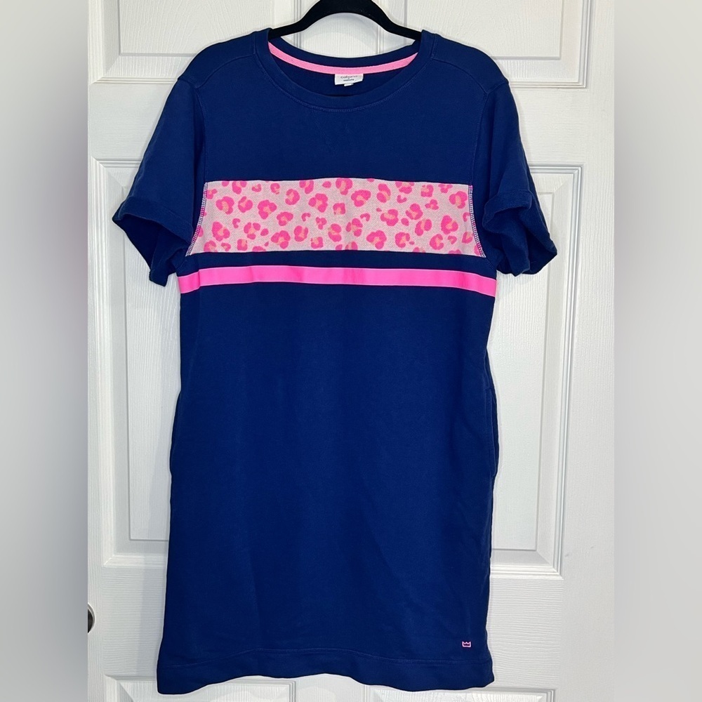 Cabana by Crown & Ivy Short Sleeve Sweatshirt Dress - Navy/Animal print - Size M